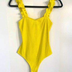 HONEY PUNCH Yellow Ruffle Bodysuit